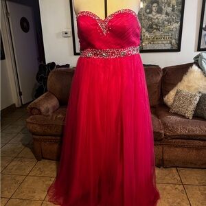 Vibrant Pink Strapless Dress with Sparkle